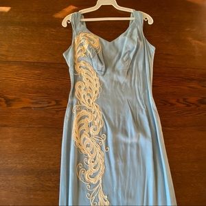 Vintage 1940 Appliqué Dusty Blue Dress